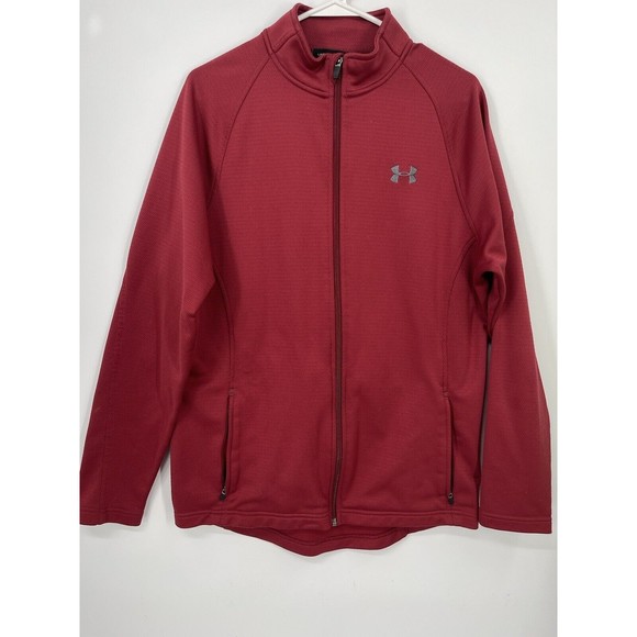 Men's Under ColdGear Armour Fleece Zip‎ Loose Fit Pullover Burgundy M - Picture 1 of 6